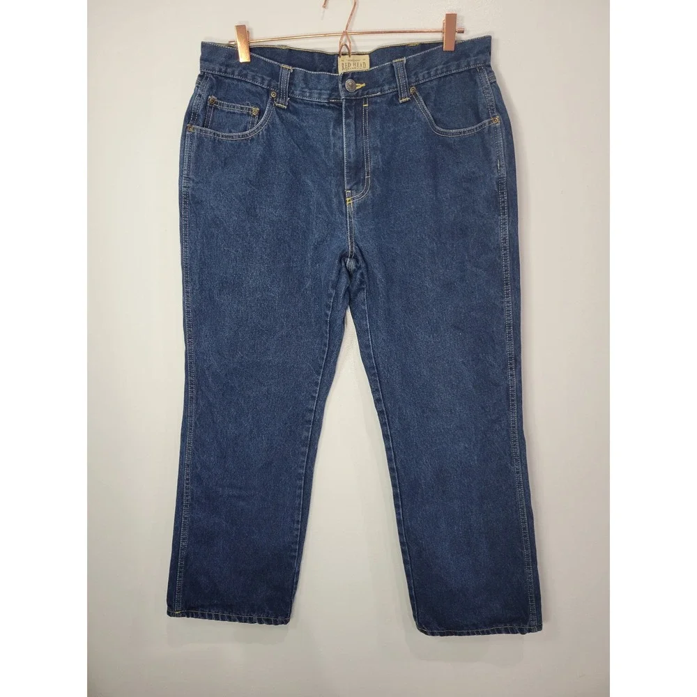 Red Head Brand Co Mens 36x30 Flannel Lined Jeans Dark Wash Straight Leg Plaid